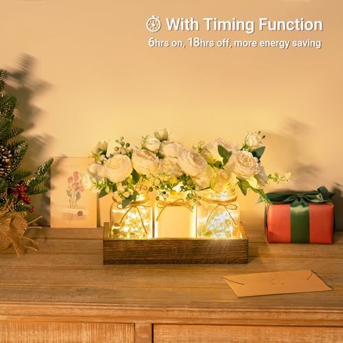 Mkono Lighted Mason Jar Centerpiece Set 1