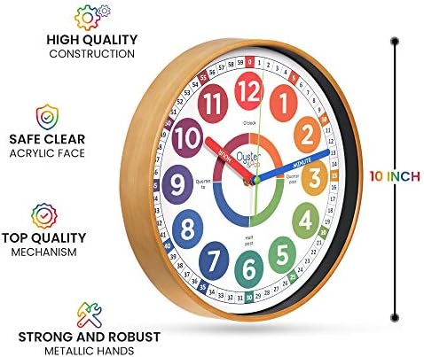 OysterPop Learning Clock for Kids - 10 Inch Wall Clock