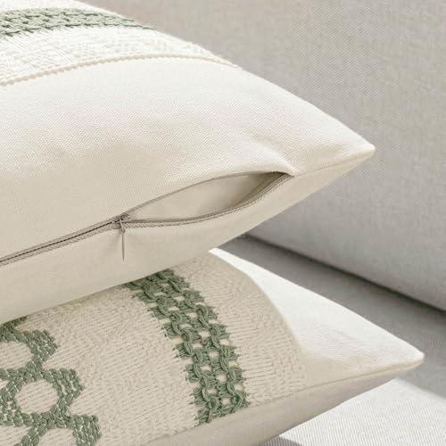 MIULEE Set of 2 Sage Green Macrame Throw Pillow Covers