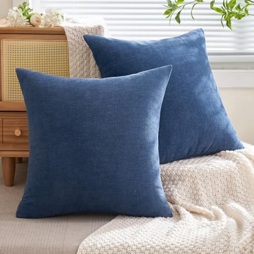 MIULEE Navy Blue Chenille Pillow Covers Set of 2