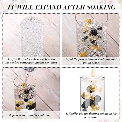 Nuanchu 12 Glass Cylinder Vases with Gold Black Pearls and Candles
