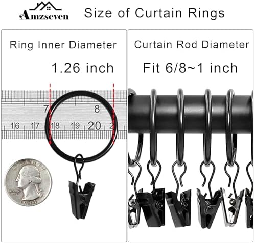 40 Pack Curtain Rings with Clips - Black