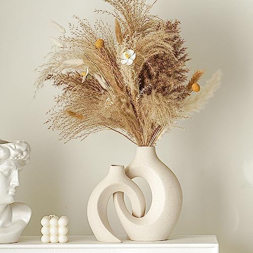 Snuggle Hollow Ceramic Vase Set of 2 Boho Style