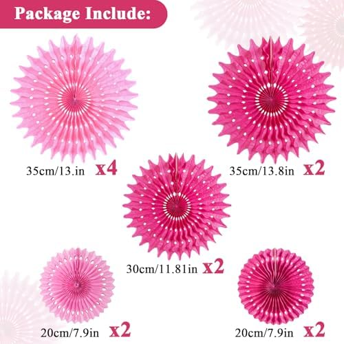 SUNBEAUTY Hot Pink Hanging Paper Fans 12Pcs Party Decor 1