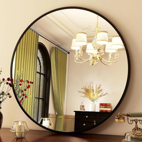 HARRITPURE 30 Round Black Mirror Wall Mounted