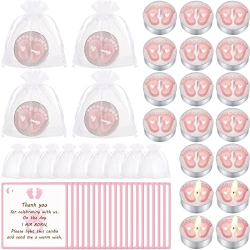 Treela 20 Sets Baby Shower Tea Lights with Organza Bags