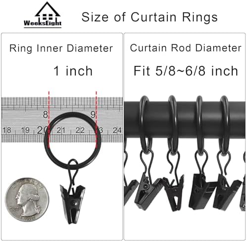 44 Pack Black Curtain Clips with Rings for Drapes