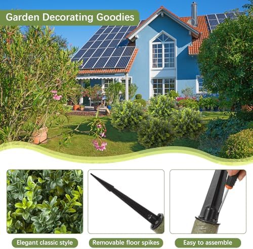 4 Pack UV Resistant Artificial Boxwood Topiaries 24 with Ground Spikes