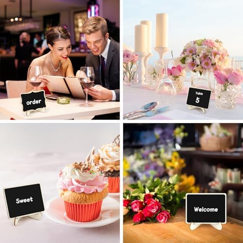 30 Pack Mini Wooden Chalkboard Signs with Easel Stand