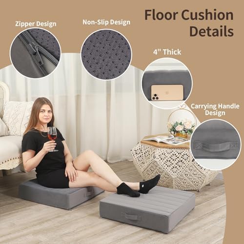 LOVMOC 22 Inches Meditation Floor Pillow Grey