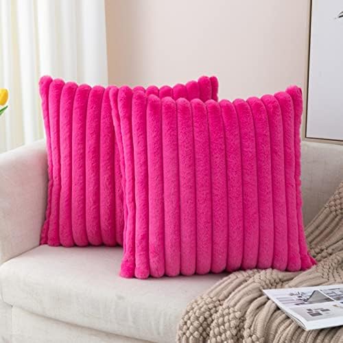ZLINA 2-Pack Hot Pink Faux Fur Throw Pillow Covers