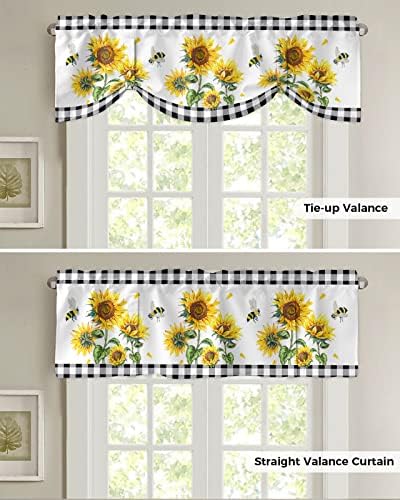 Sabolny Black Sunflower Valance Curtain for Living Room