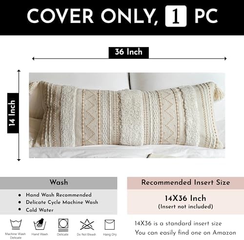Cream Boho Throw Pillow Cover 14x36 for Bedroom and Living Room