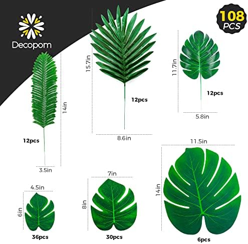 108 Pack Artificial Monstera Leaves for Decor