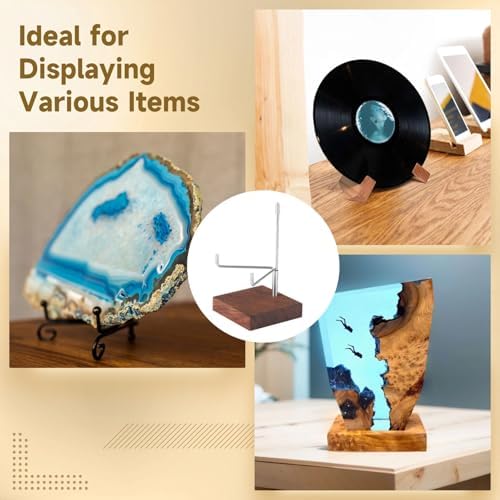4 Pcs Walnut Crystal Display Stands with Adjustable Metal Arms 1
