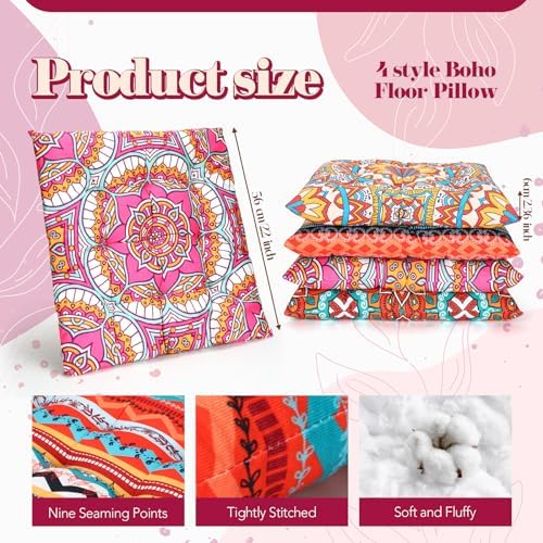 Nuogo 4 Pack 22 Inch Bohemian Floor Pillows