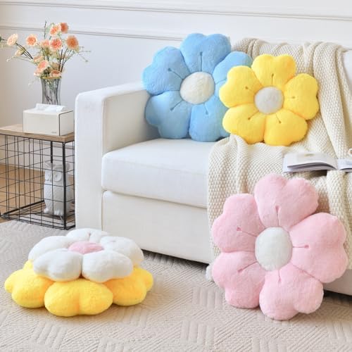Cute Daisy Flower Pillow Decorative Throw 15 Inches