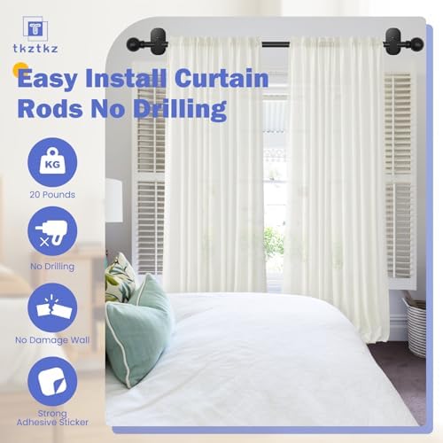 TKZTKZ No Drill Curtain Rods 32-45 Inch Black Adjustable 1
