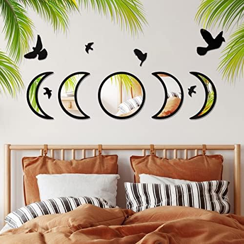 NESHE Moon Phase Mirror Set with Wooden Birds