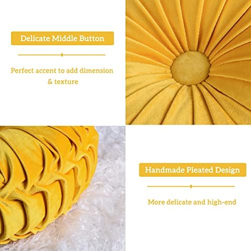 HIG Set of 2 Round Pleated Throw Pillows with Center Button
