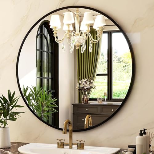 HARRITPURE 30 Round Black Mirror Wall Mounted