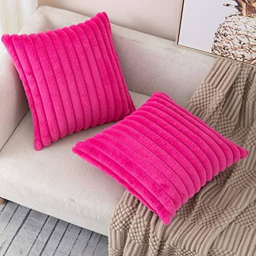 ZLINA 2-Pack Hot Pink Faux Fur Throw Pillow Covers