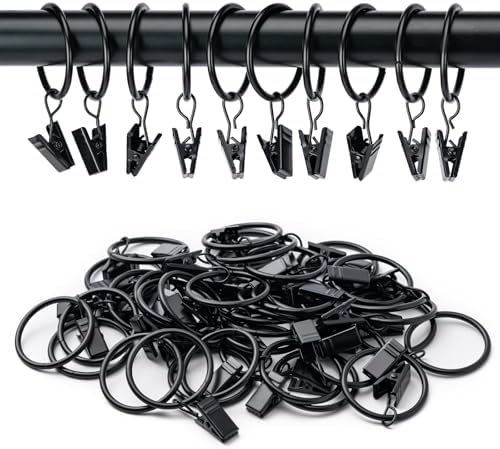 BOOMIBOO 36 Pack Curtain Rings with Clips 1