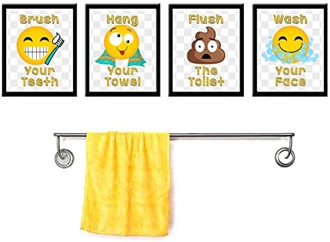 Emoji Brush Teeth Hang Towel Bathroom Wall Art Set of Four