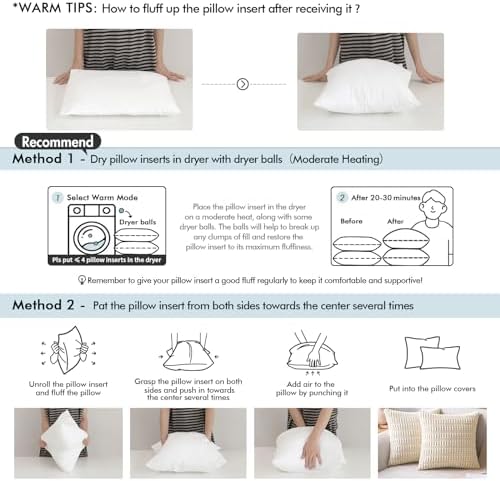 MIULEE 20x20 Pillow Inserts Set of 2 - 100 Cotton