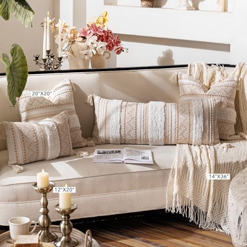 Cream Boho Throw Pillow Cover 14x36 for Bedroom and Living Room
