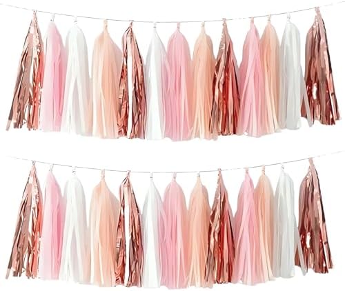 Rose Gold Peach White Pink Tassel Garland Set 20 Pack