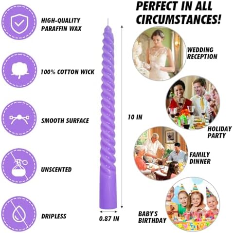 Beilisen 6 Pack 10 Inch Lavender Purple Spiral Taper Candles 1