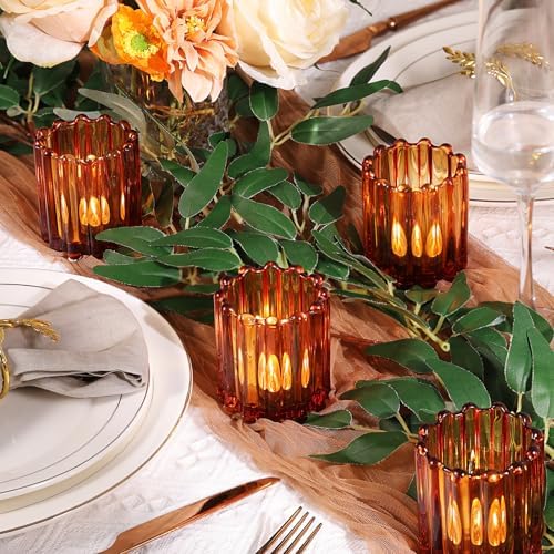 HAVITI Glass Amber Votive Candle Holder Set of 12