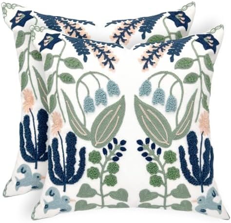 Alysheer Floral Embroidered Throw Pillow Covers Set of 2