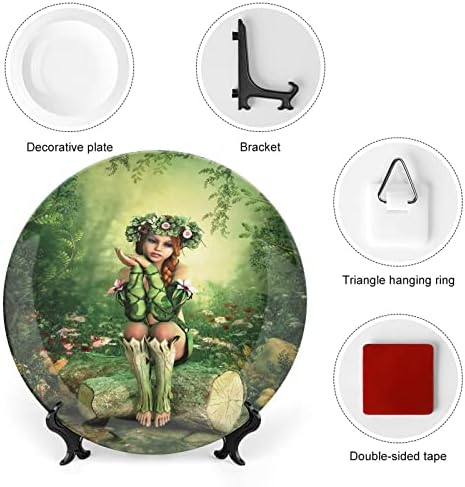 XISUNYA 10-Inch Decorative Plate - Elf Girl Wreath Tree Print