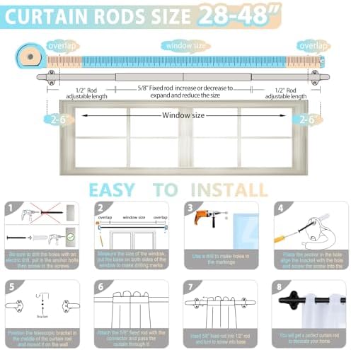 TVWOO Matte Black Wrap Around Curtain Rods 28-48 Inch
