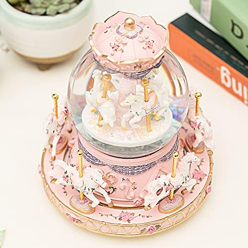 Whimsical Music Box Carousel with Unicorn Lights