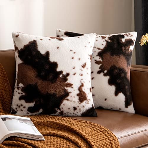 Woaboy 2 Pack Luxury Faux Fur Throw Pillow Covers 18x18 Inch Brindle Design