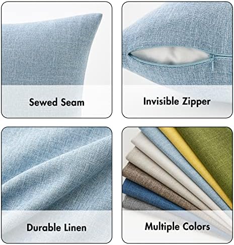MIULEE 2 Pack Light Blue Linen Burlap Pillow Covers 1