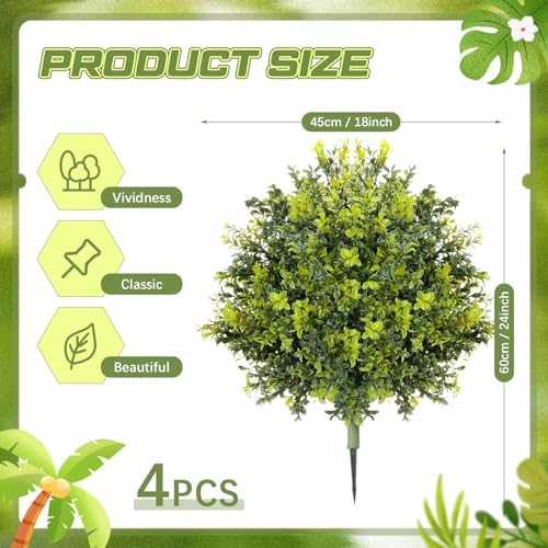 4 Pack UV Resistant Artificial Boxwood Topiaries 24 with Ground Spikes