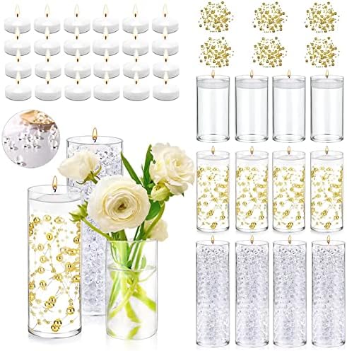 UDU 12 Piece Glass Vase Set with Floating Candles and Pearl String