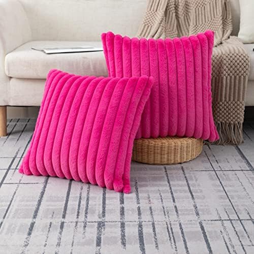 ZLINA 2-Pack Hot Pink Faux Fur Throw Pillow Covers
