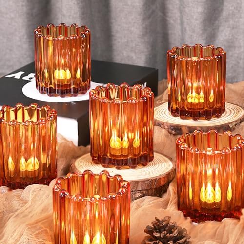 HAVITI Glass Amber Votive Candle Holder Set of 12