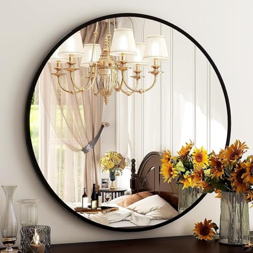 HARRITPURE 30 Round Black Mirror Wall Mounted