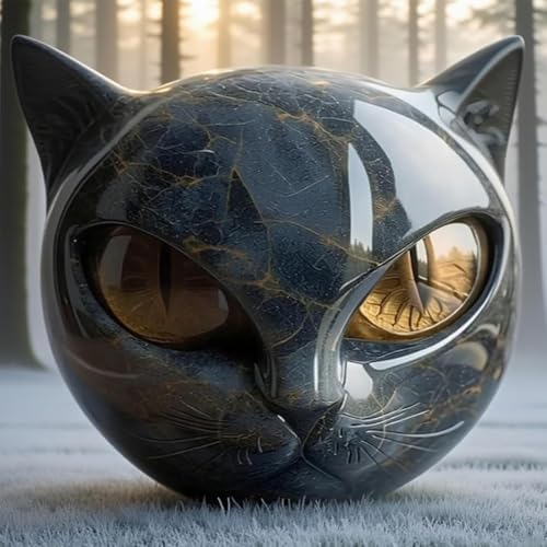 Luxury Black Cat Sculpture 2pc Hand-Carved Obsidian Decor