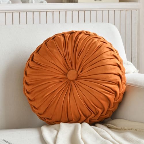 Teieas Round Velvet Throw Pillow Orange