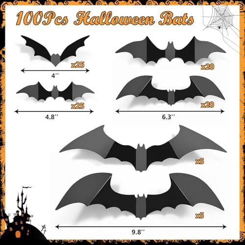 LUDILO Halloween Bats Wall Decor 100pcs PVC 3D Stickers