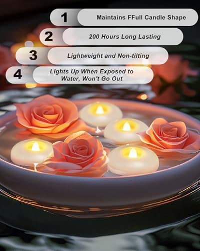 5plots 24-Pack Flameless Floating Candles 3 Inches White LED Waterproof