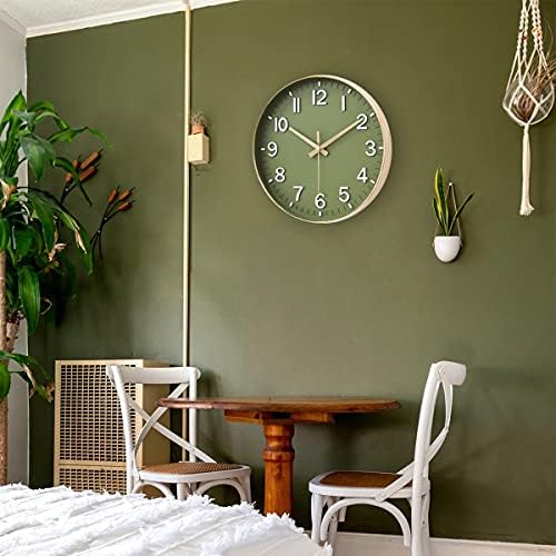 HZDHCLH Silent Wall Clock 12 Inch Modern Olive Green and Gold