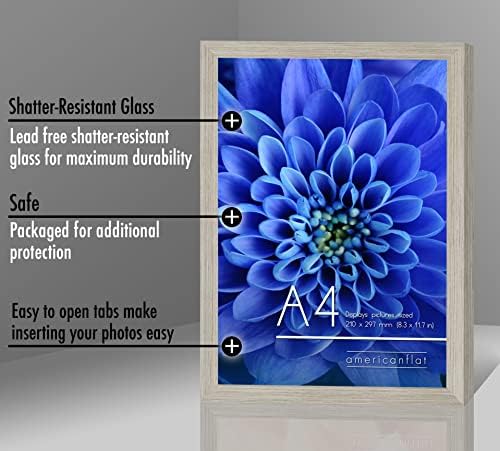 Americanflat A4 Picture Frame with Driftwood Finish and Shatter-Resistant Glass